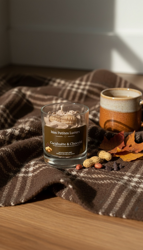 Bougie Chantilly parfumée Cacahuète & Chocolat dans une ambiance automnale