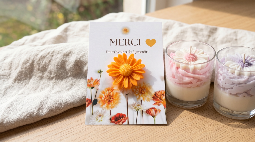 Pack Cadeau Maîtresse | Carte Merci & Bougie Parfumée Artisanale
