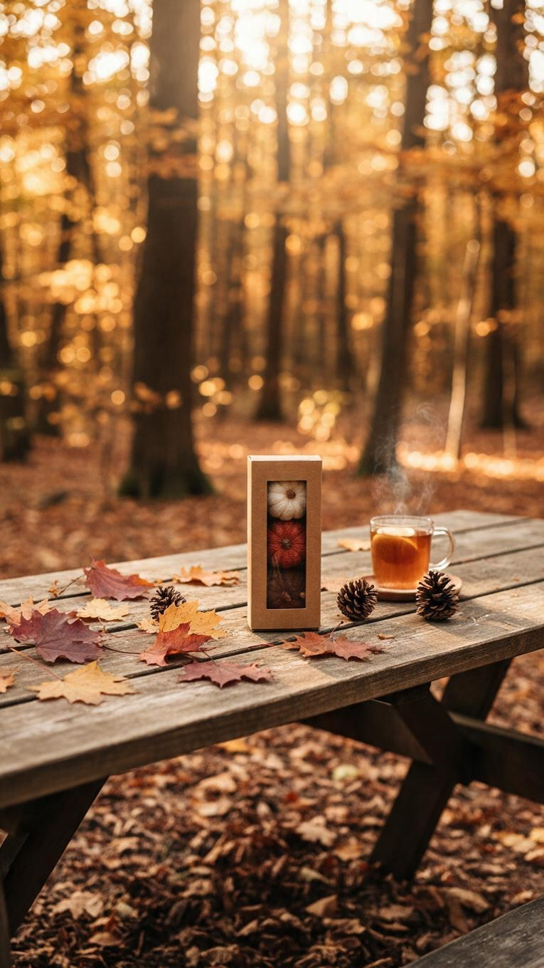 Coffret de 3 fondants parfumés Citrouille Vanillée dans une ambiance automnale